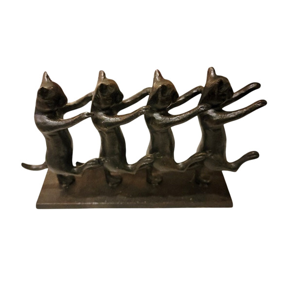 Toscano Dancing Cats Sculpture Cast Iron Kitty Whimsical Home Decor Brown - Picture 5 of 10